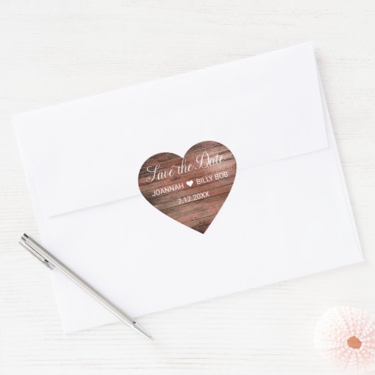 ウッド素朴ファームハウスザデイトモノグラムを保存 ハートシール (封筒)