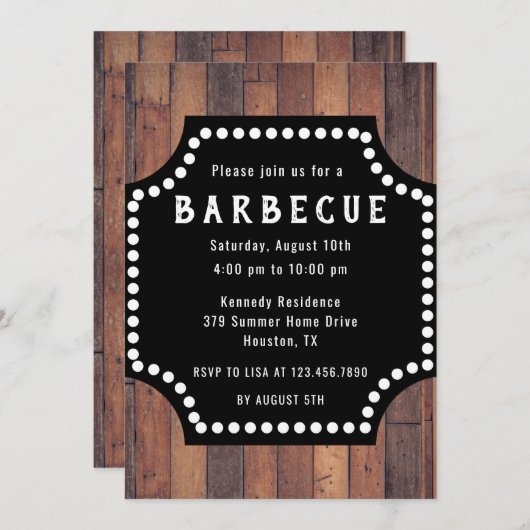ウッド素朴ファームハウスバーベケBBQ 招待状 (正面/裏面)