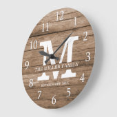ウッド素朴ファームハウスファミリーネームモノグラム ラージ壁時計 (傾斜)