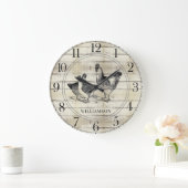 ウッド素朴ファームハウスファミリー名 ラージ壁時計 (ホーム)
