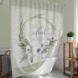 ウッド素朴ファームハウスフローラリースセージスクリプト シャワーカーテン