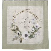 ウッド素朴ファームハウスフローラリースセージスクリプト シャワーカーテン (正面)