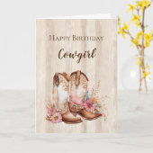 ウッド素朴フェイク女性のカーボーイフローラブーツ誕生日 カード (黄色い花)