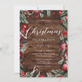 ウッド素朴フェスティバルリースホリデークリスマスパーティー 招待状 (正面)