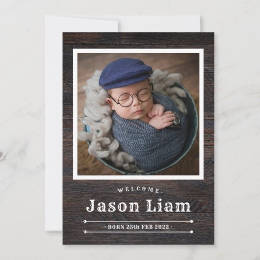 ウッド素朴フォトカスタム誕生カウボーイ 案内状 (正面)