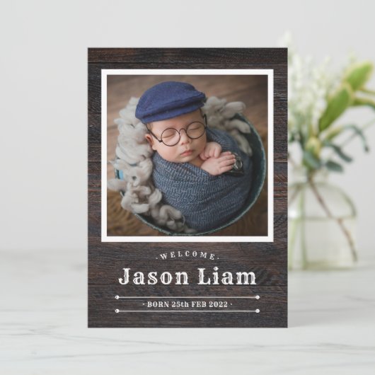 ウッド素朴フォトカスタム誕生カウボーイ 案内状 (スタンド正面)