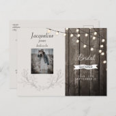 ウッド素朴フォトニュートラルライトブライダルシャワー インビテーションポストカード (正面/裏面)