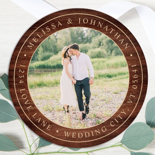 ウッド素朴フォト差出人住所ラベル ラウンドシール