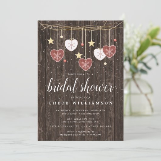 ウッド素朴フォークアートハートブライダルシャワー 招待状 (スタンド正面)