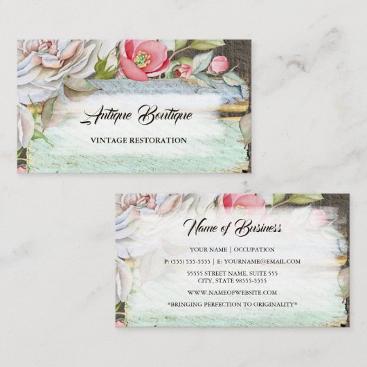 ウッド素朴フローラアンティークショップヴィンテージ復元 名刺 (正面/裏面)