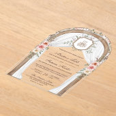 ウッド素朴フローラアーチイスラム結婚教徒 アクリル招待状 (レイダウン)