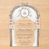 ウッド素朴フローラアーチイスラム結婚教徒 アクリル招待状 (正面)