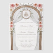 ウッド素朴フローラアーチイスラム結婚教徒 ベラム紙招待状 (正面)