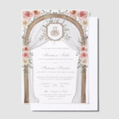 ウッド素朴フローラアーチイスラム結婚教徒 ベラム紙招待状 (オフセット)