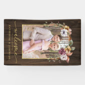 ウッド素朴フローラアーチ写真結婚の歓迎 横断幕 (横)