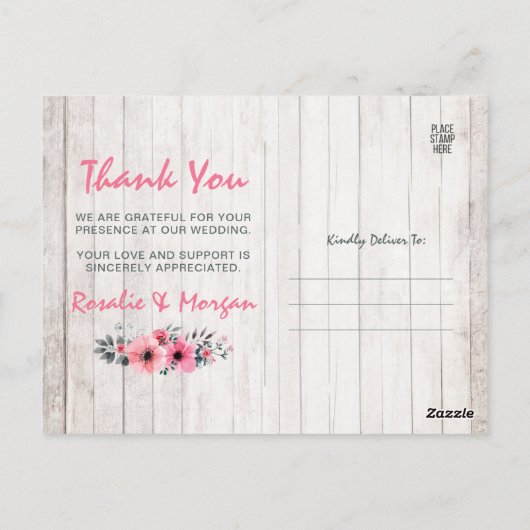 ウッド素朴フローラカントリーウェディングありがとうご写真 ポストカード (裏面)
