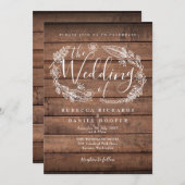 ウッド素朴フローラガーランドスクリプ結婚ト 招待状 (正面/裏面)