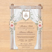 ウッド素朴フローラキャノピーイスラム結婚教徒 アクリル招待状 (正面)