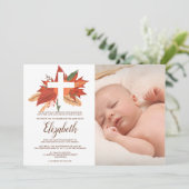 ウッド素朴フローラキリスト教十字洗礼写真撮影 招待状 (スタンド正面)