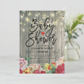 ウッド素朴フローラシックなストリングライトベビーシャワー 招待状 (スタンド正面)