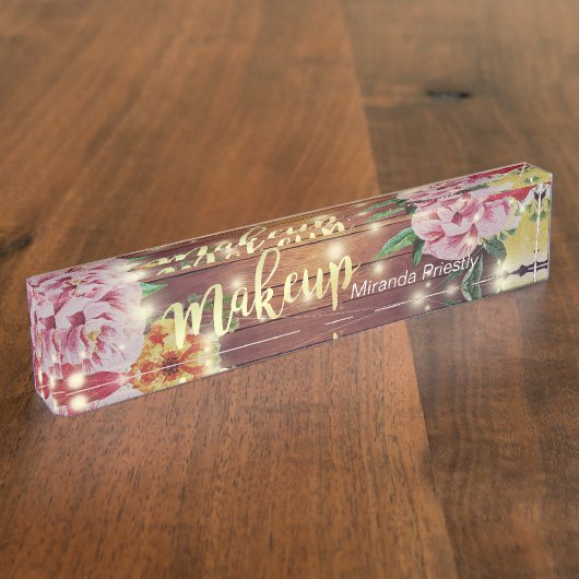 ウッド素朴フローラシックなストリングライトメイクアップサロン デスクネームプレート (側面)