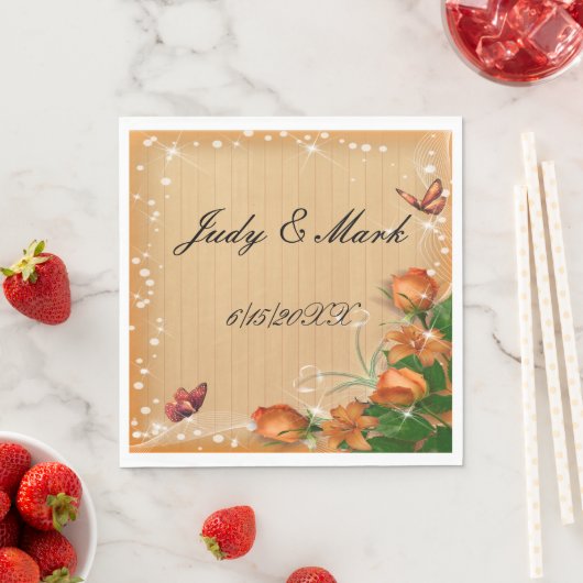 ウッド素朴フローラバタフライ結婚ズ紙ナプキンス スタンダードランチョンナプキン (インサイチュ)