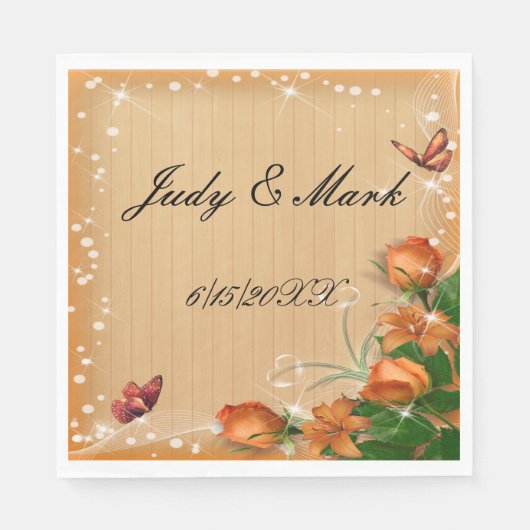 ウッド素朴フローラバタフライ結婚ズ紙ナプキンス スタンダードランチョンナプキン (正面)