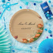 ウッド素朴フローラバタフライ結婚ズ紙プレート ペーパープレート (パーティー)