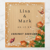 ウッド素朴フローラバタフライ結婚ズ ワインラベル (シングルラベル)