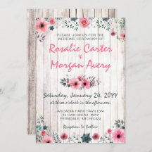ウッド素朴フローラバラカントリーウェディング招待状