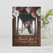 ウッド素朴フローラバーガンディーピンクヴィンテージ写真 サンキューカード (スタンド正面)