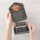 ウッド素朴フローラパンプキンオータム秋の結婚式 オールインワン招待状 (貼ってはがせる)