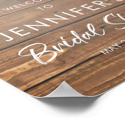 ウッド素朴フローラブライダルシャワーウェルカムサイン ポスター (角)