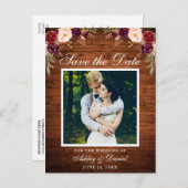 ウッド素朴フローラブルゴーニュ日付写真を保存 案内ポストカード (正面/裏面)