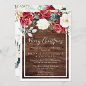 ウッド素朴フローラメすてきリークリスマスパーティー 招待状 (正面/裏面)