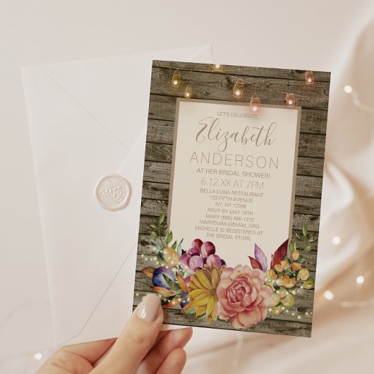 ウッド素朴フローラメイスンジャーブライダルシャワー 招待状