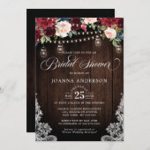 ウッド素朴フローラメイスンジャーブライダルシャワー 招待状 (正面/裏面)