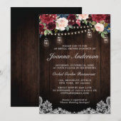 ウッド素朴フローラメイスンジャーブライダルシャワー 招待状 (正面/裏面)