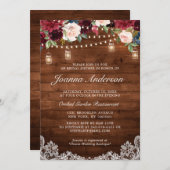 ウッド素朴フローラメイスンジャーブライダルシャワー 招待状 (正面/裏面)