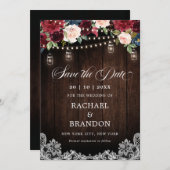 ウッド素朴フローラメイスンジャー日付を保存 セーブザデート (正面/裏面)