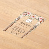 ウッド素朴フローラモノグラムクレストキャノピー結婚ズ アクリル招待状 (レイダウン)