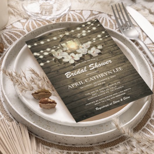 ウッド素朴フローラランタンライトブライダルシャワー 招待状