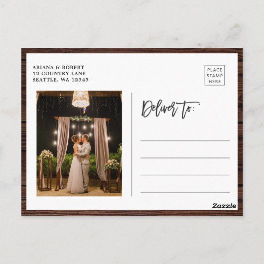 ウッド素朴フローラリース写真ありがとう ポストカード (裏面)