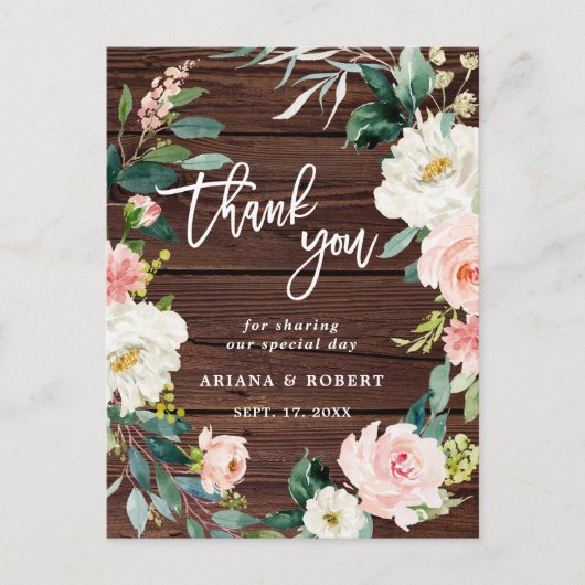 ウッド素朴フローラリース写真ありがとう ポストカード (正面)
