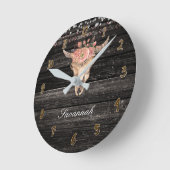 ウッド素朴フローラ牛スカルホーンフローラボー ラウンド壁時計 (傾斜)