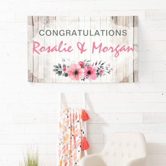 ウッド素朴フローラ結婚おめでとうサイン 横断幕 (インサイチュ)