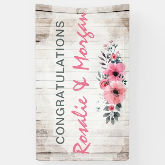 ウッド素朴フローラ結婚おめでとうサイン 横断幕 (縦)