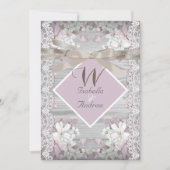 ウッド素朴フローラ結婚ズホワイトレースピンク 招待状 (正面)