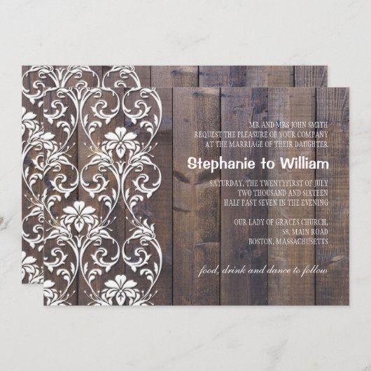 ウッド素朴フローラ結婚式招待状 招待状 (正面/裏面)