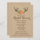 ウッド素朴ブライダルシャワー招待状フローラ〔雄ジカの〕枝角 招待状 (正面/裏面)